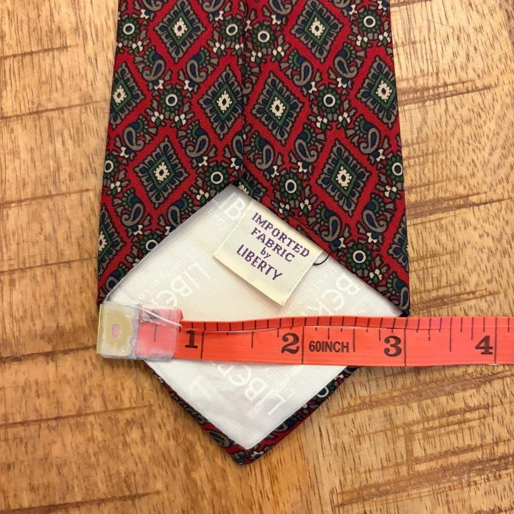 Vintage Liberty of London Tie Mens Medallion Paisley Silk Wool Red Skinny 3 x 54
